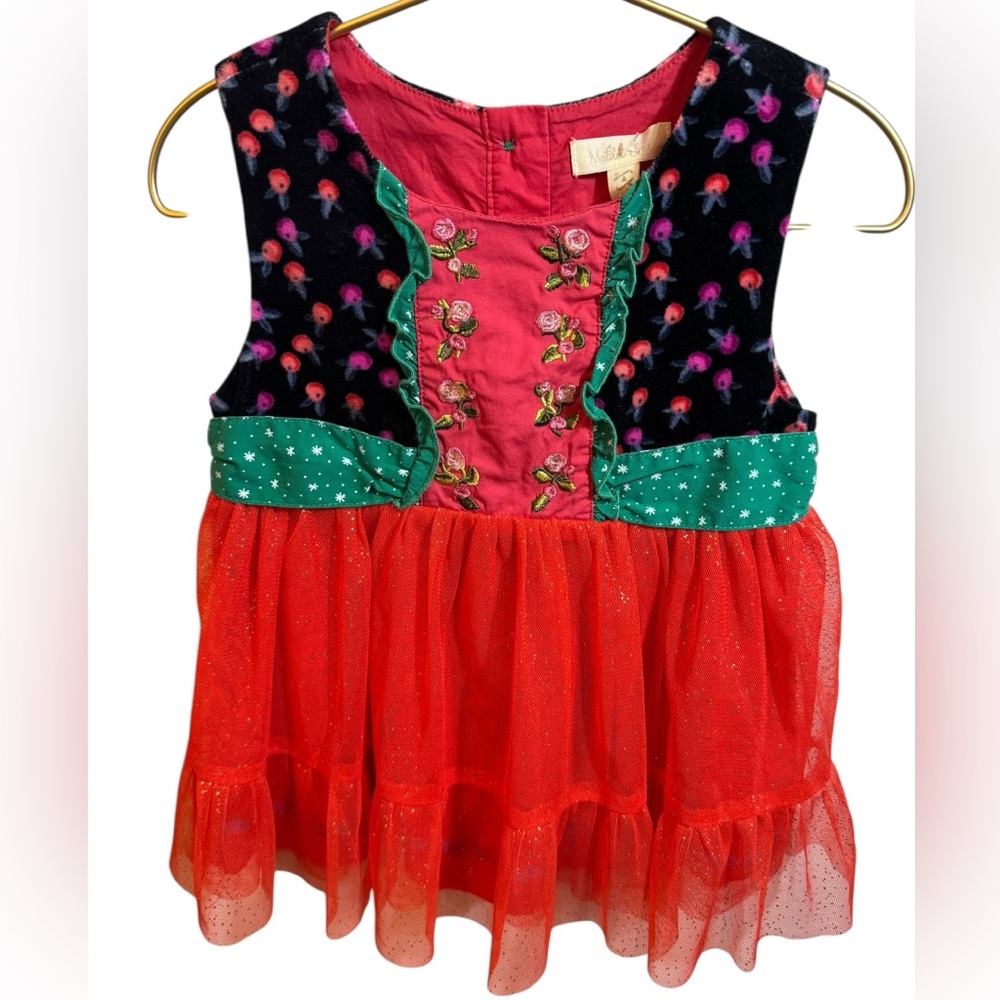 Matilda Jane Holiday‎ Tulle Top–Size 4–Mixed Print Velvet & Embroidered Bodice